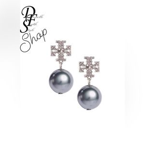 Tory Burch •Crystal Logo Pearl Drop Earrings• with dustbag and giftbox